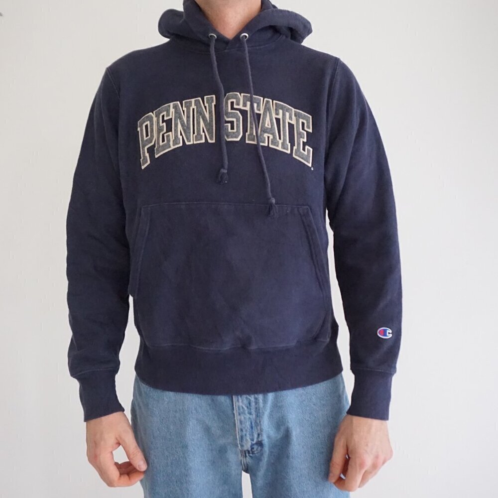 Champion Reverse Weave Navy Penn State Colligate Spell Out Hoodie Sweatshirt S